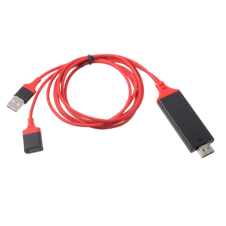 USB+USB USB para HDMI 1080P Cabo de adaptador de saída de vídeo 1M para iPhone Samsung Sony Etc - vermelho-5