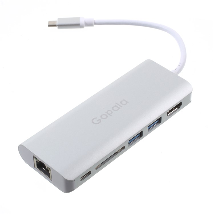 USB Type-C to HDMI, 2-Port USB3.0, Card Reader, Type-C Power Delivery and Gigabit Ethernet Adapter -White-1