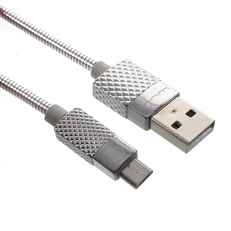 

WUW X24 1m Metal Surface Glossy Micro USB Data Sync Charging Cable with Storage Pouch Bag - Silver Color