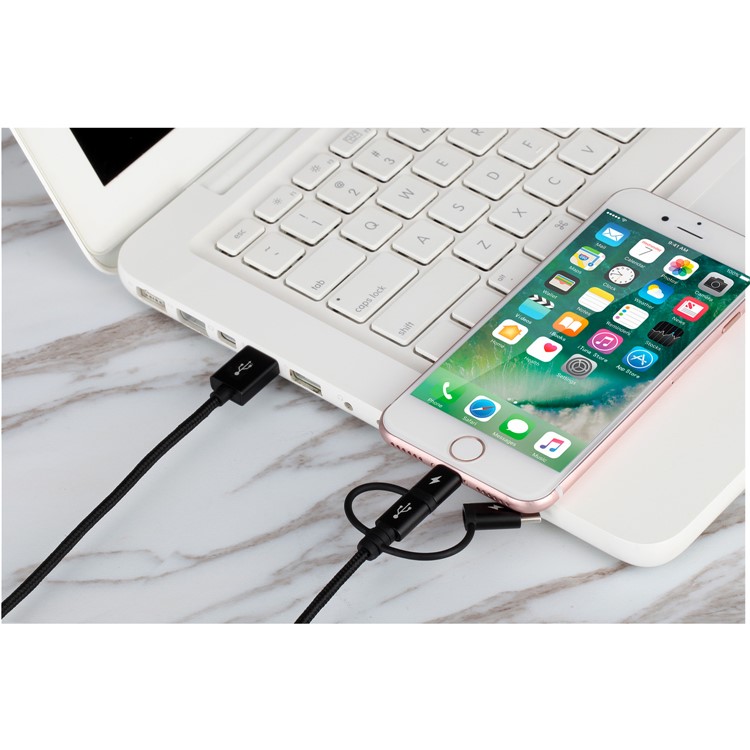 MOMAX MFI 3-in- 1 Type-C + Lightning 8pin + Micro USB Nylon Braided Data Charging Cable 1M - Black-10