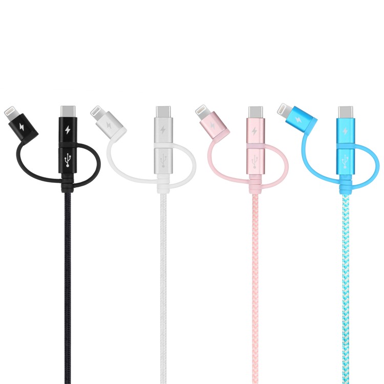 MOMAX MFI 3-in- 1 Type-C + Lightning 8pin + Micro USB Nylon Braided Data Charging Cable 1M - Black-11