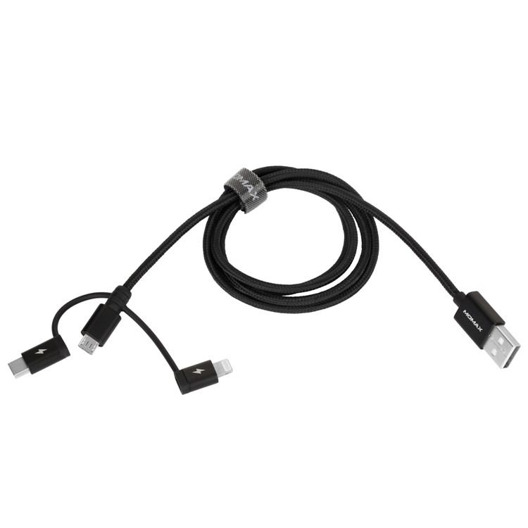MOMAX MFI 3-in- 1 Type-C + Lightning 8pin + Micro USB Nylon Braided Data Charging Cable 1M - Black-3