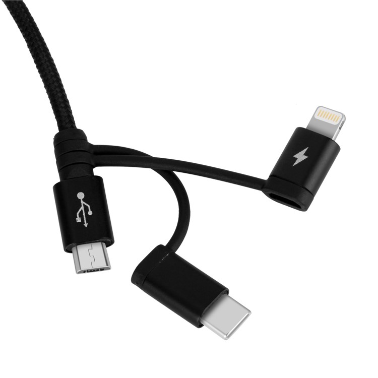 MOMAX MFI 3-in- 1 Type-C + Lightning 8pin + Micro USB Nylon Braided Data Charging Cable 1M - Black-4