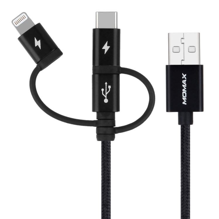 MOMAX MFI 3-in- 1 Type-C + Lightning 8pin + Micro USB Nylon Braided Data Charging Cable 1M - Black-7