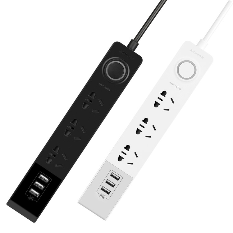 MOMAX 1-Plug 2500W 3 Ground AU Outlets + 3 USB Ports Power Strip with 1.8m Cable - Black / AU Plug-11