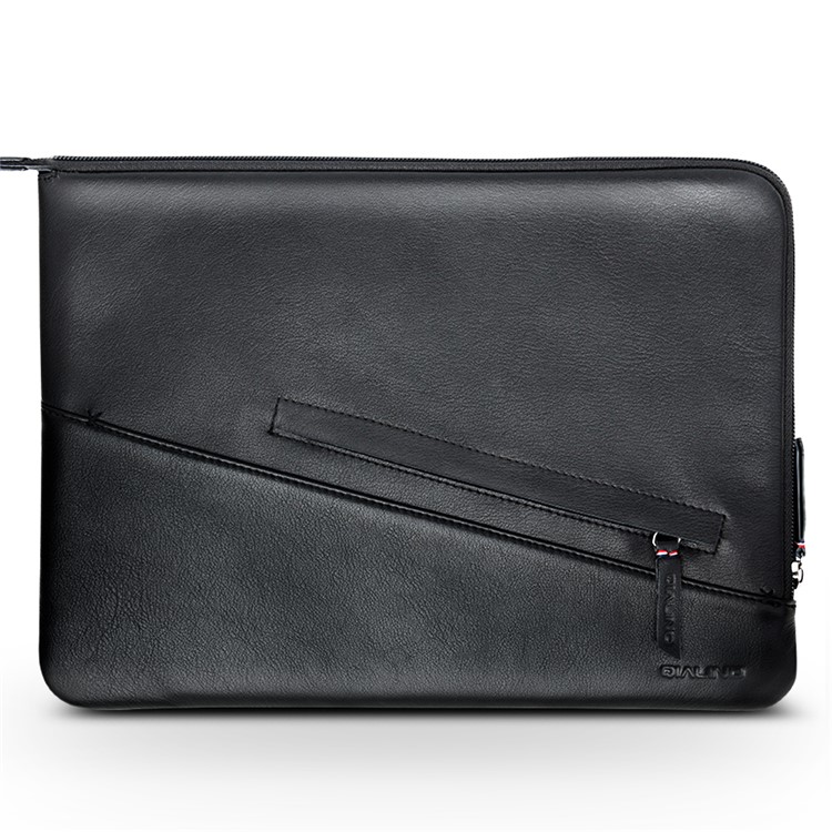 QIALINO Shockproof Genuine Leather Zipper Bag for Macbook Pro 13.3 with Retina Display/Macbook Pro 13.3 Inch - Black-1