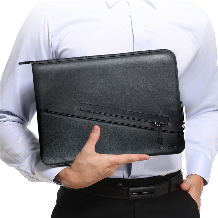 QIALINO Shockproof Genuine Leather Zipper Bag for Macbook Pro 13.3 with Retina Display/Macbook Pro 13.3 Inch - Black-2