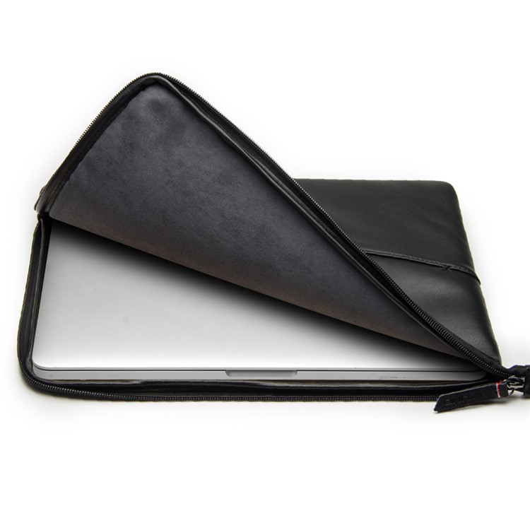QIALINO Shockproof Genuine Leather Zipper Bag for Macbook Pro 13.3 with Retina Display/Macbook Pro 13.3 Inch - Black-3