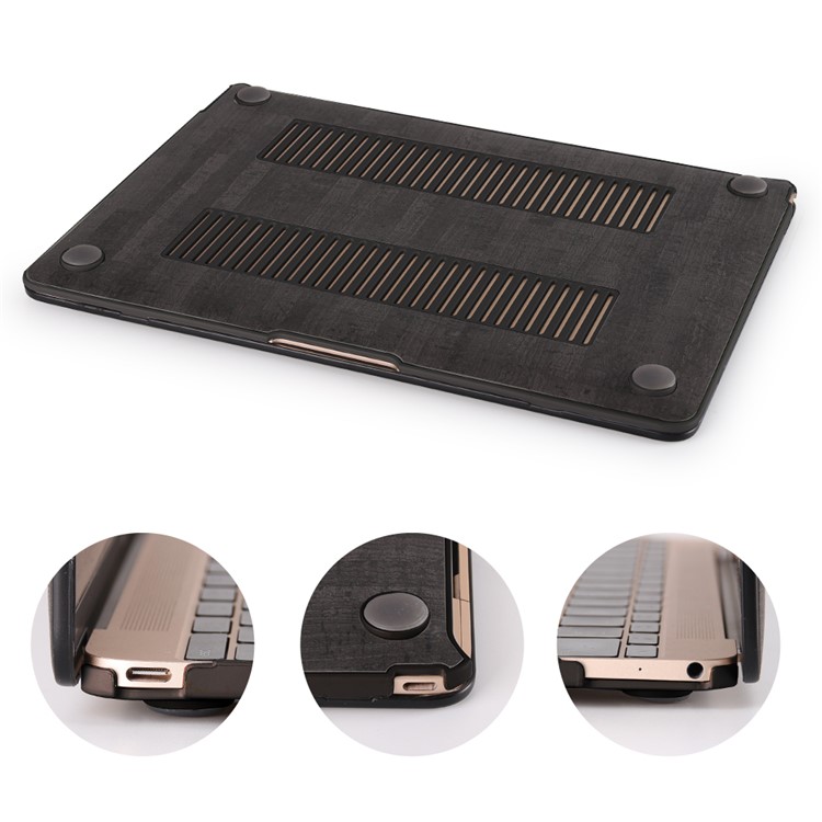 Étui Rigide En Cuir Grain De Bois Pour Macbook Air 11.6 Pouces - Noir-2