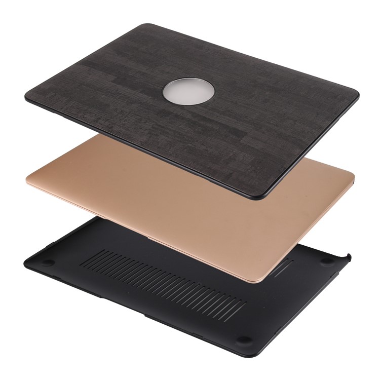 Étui Rigide En Cuir Grain De Bois Pour Macbook Air 11.6 Pouces - Noir-3