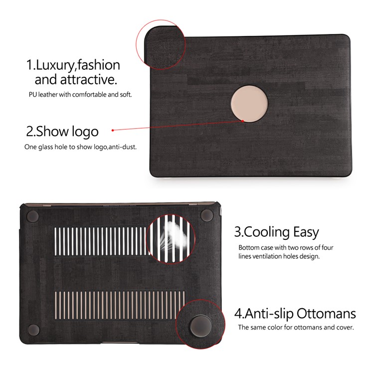 Étui Rigide En Cuir Grain De Bois Pour Macbook Air 11.6 Pouces - Noir-6