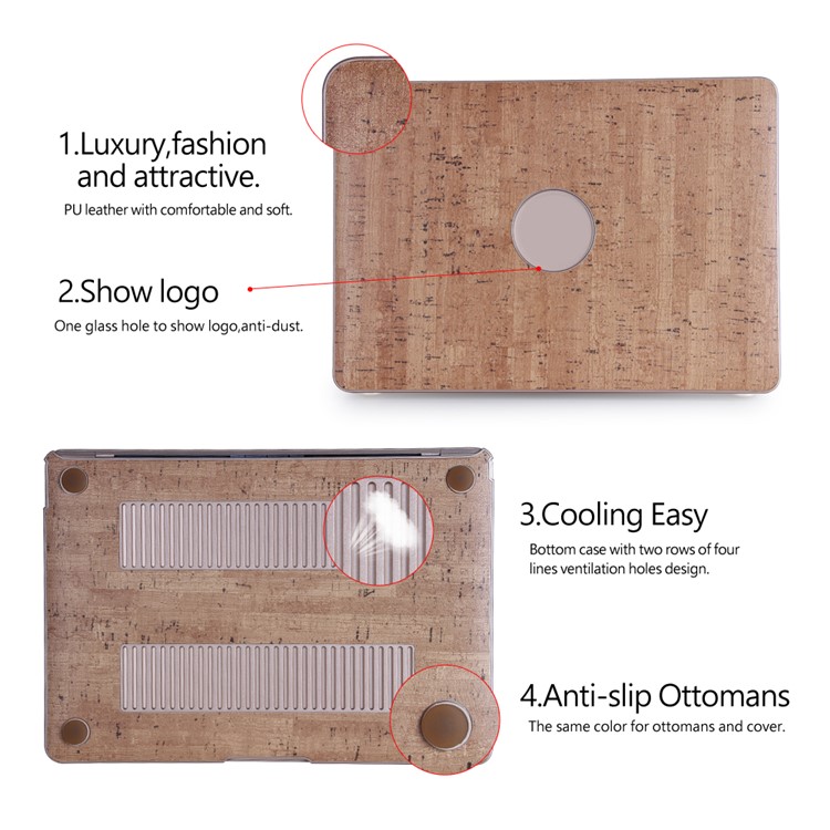 copertura Rigida Rivestita In Pelle Con Venatura Del Legno Per Macbook Air Da 11.6 Pollici - Oro-6