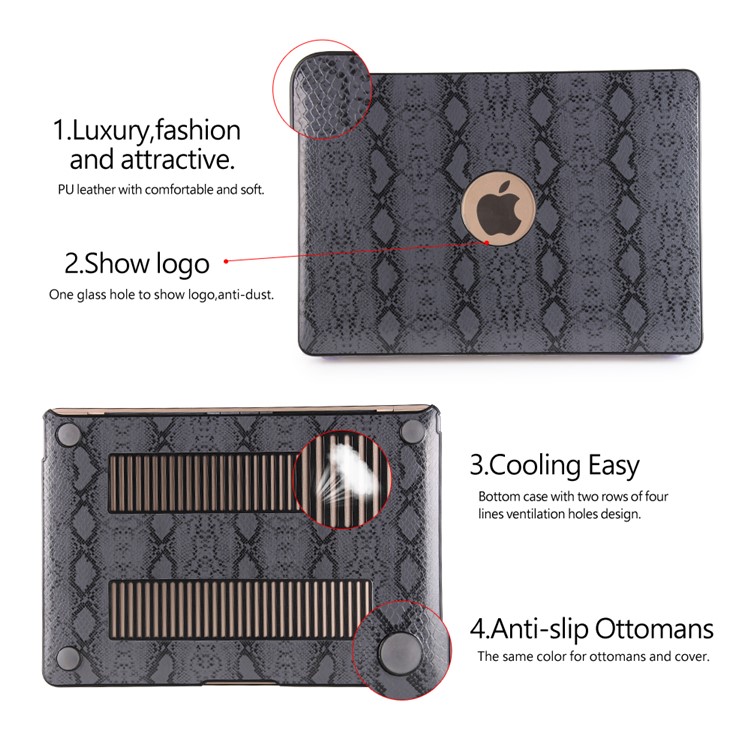 Snake Leather Skin Front + Back Hard Shell for MacBook Air 11.6-inch - Black-6