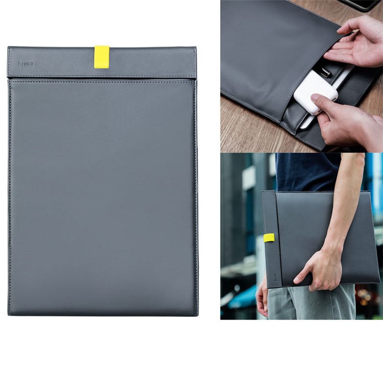 Sacoche À Manches En Cuir BASEUS PU Pour Tablettes / Ordinateurs Portables 13 Pouces - Gris-1