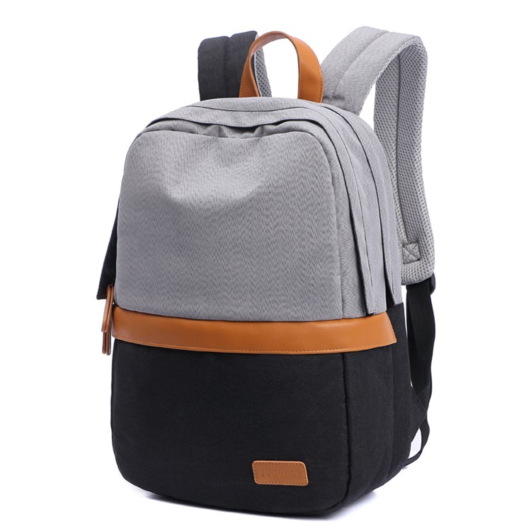 TUGUAN Contrast Color Travel Backpack Daypack School Bag - Grey / Black-1