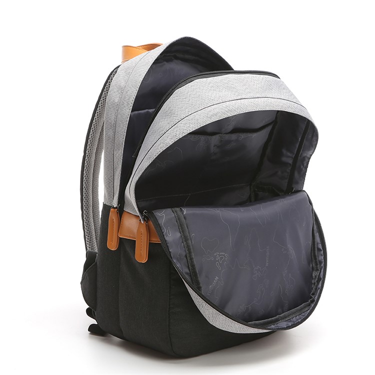 TUGUAN Contrast Color Travel Backpack Daypack School Bag - Grey / Black-1