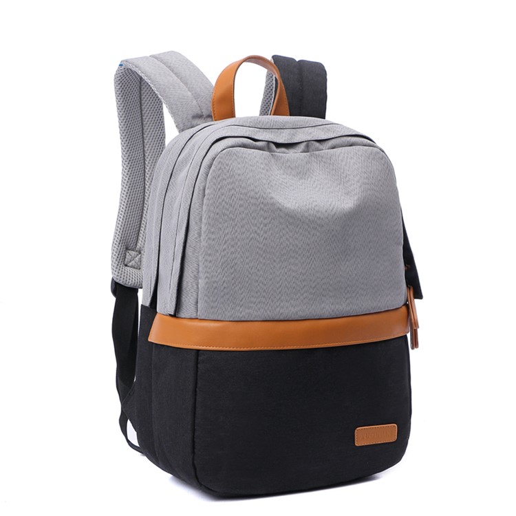 TUGUAN Contrast Color Travel Backpack Daypack School Bag - Grey / Black-1