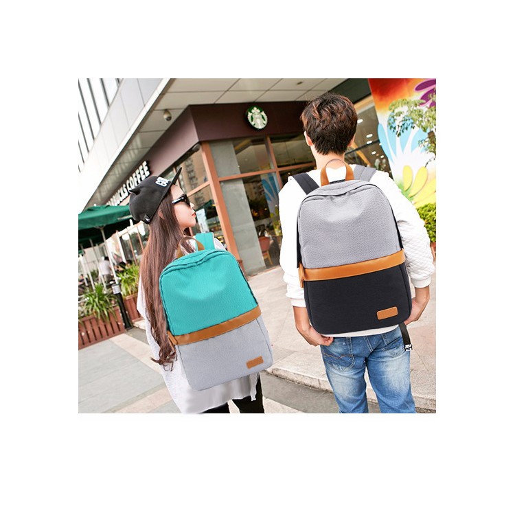 TUGUAN Contrast Color Travel Backpack Daypack School Bag - Grey / Black-1