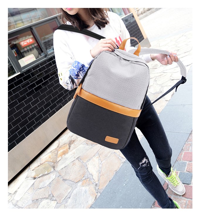 TUGUAN Contrast Color Travel Backpack Daypack School Bag - Grey / Black-1