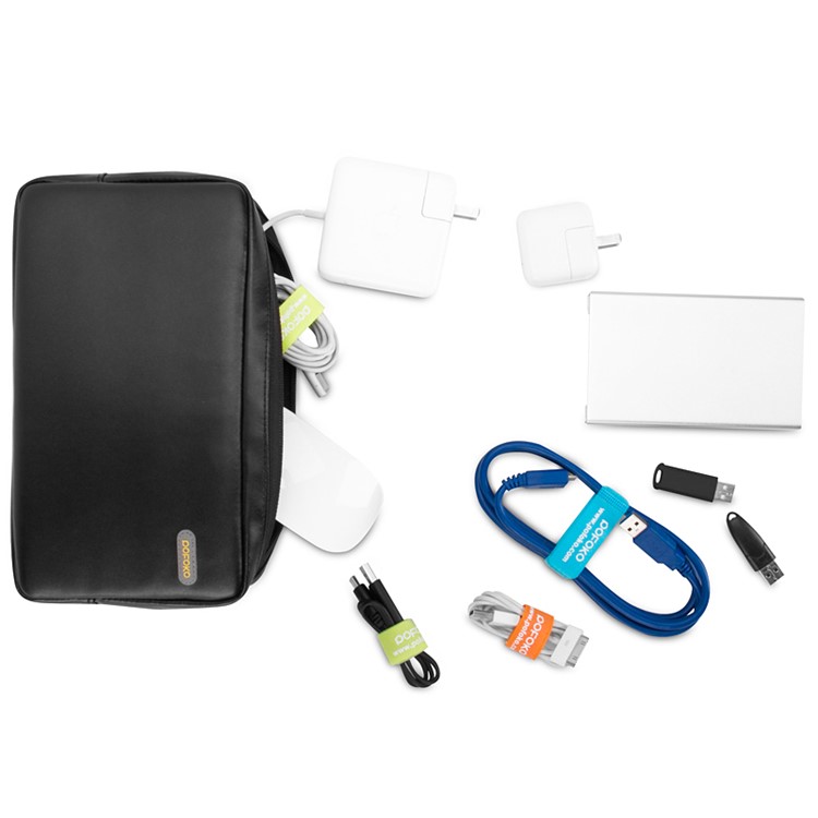 POFOKO Martin Series PU Leather Storage Pouch for Tablet/Hard Disk/Mouse etc - Black / L Size-8