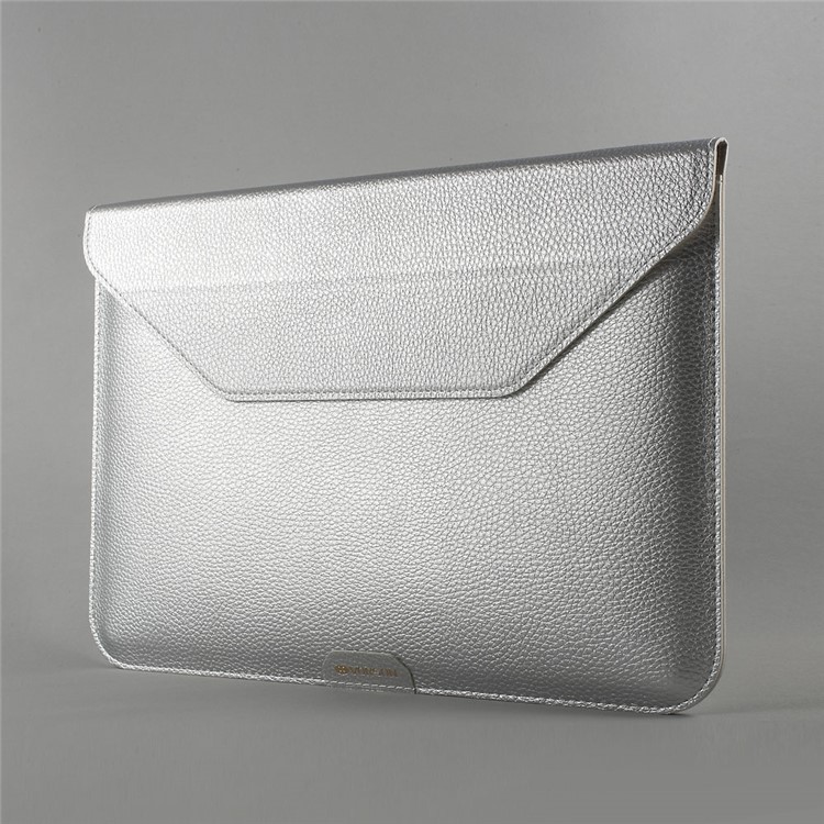 VORSON Litchi Grain Leather Magnetic Pouch Bag for Macbook Air 13.3 inch / iPad Pro 12.9 inch - Silver-1