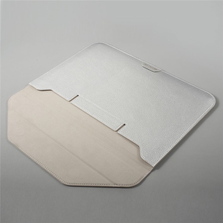 VORSON Litchi Grain Leather Magnetic Pouch Bag for Macbook Air 13.3 inch / iPad Pro 12.9 inch - Silver-5