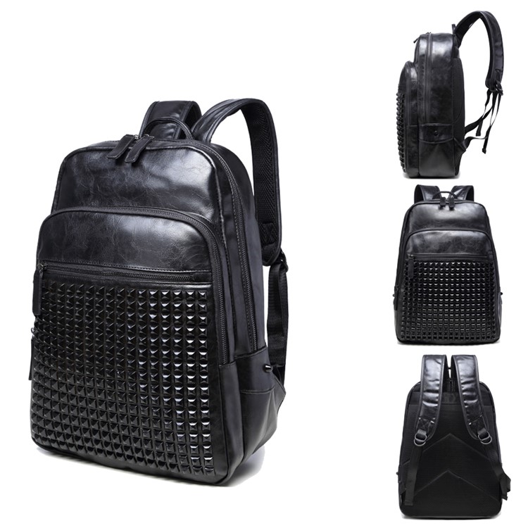 EXTEAM Fashion Rivet Leather Waterproof Laptop Backpack Bag Breathable Case - Black-1