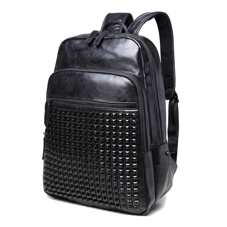EXTEAM Fashion Rivet Leather Waterproof Laptop Backpack Bag Breathable Case - Black-2