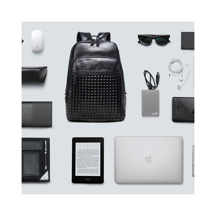 EXTEAM Fashion Rivet Leather Waterproof Laptop Backpack Bag Breathable Case - Black-9