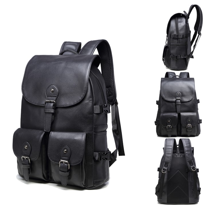 EXTEAM Fashion Women Leather Waterproof Laptop Backpack Bag - Black-1