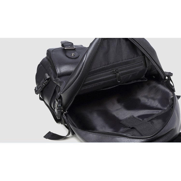 EXTEAM Fashion Women Leather Waterproof Laptop Backpack Bag - Black-18