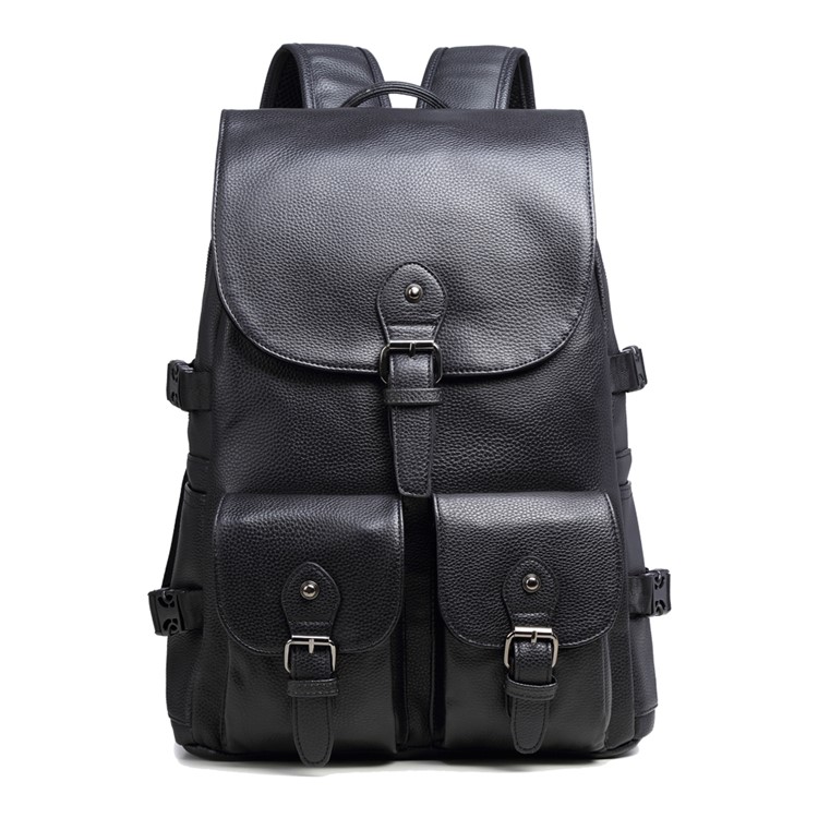 EXTEAM Fashion Women Leather Waterproof Laptop Backpack Bag - Black-2