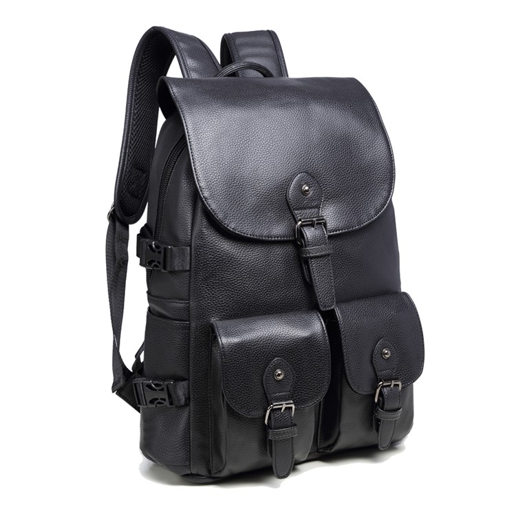 EXTEAM Fashion Women Leather Waterproof Laptop Backpack Bag - Black-3