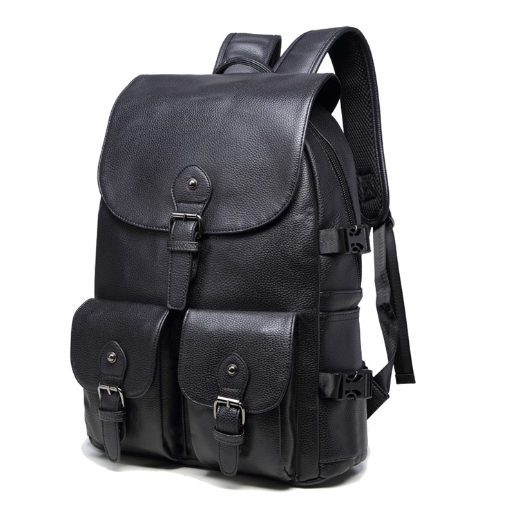 EXTEAM Fashion Women Leather Waterproof Laptop Backpack Bag - Black-4
