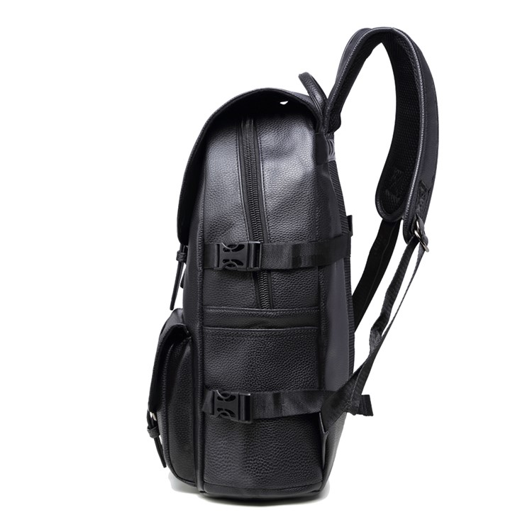 EXTEAM Fashion Women Leather Waterproof Laptop Backpack Bag - Black-5
