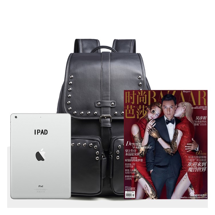 EXTEAM B9598 Rivet PU Leather Laptop Backpack Travel Shoulder School Bag - Black-10
