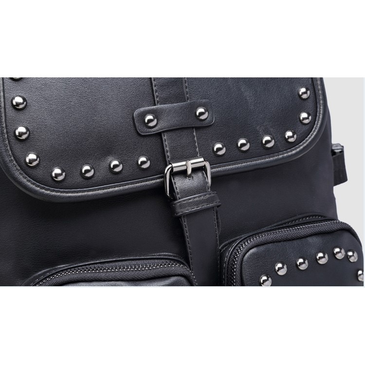 EXTEAM B9598 Rivet PU Leather Laptop Backpack Travel Shoulder School Bag - Black-13