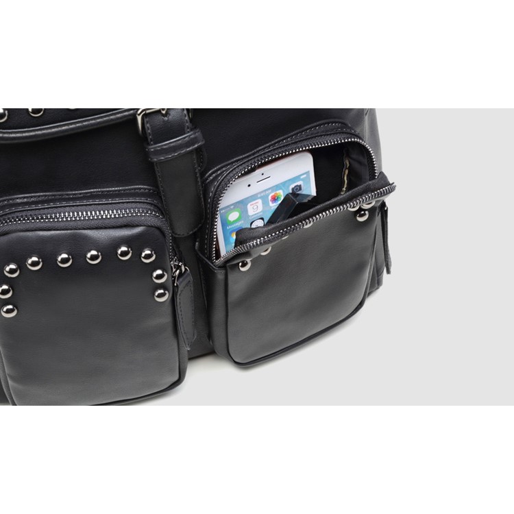 EXTEAM B9598 Rivet PU Leather Laptop Backpack Travel Shoulder School Bag - Black-18