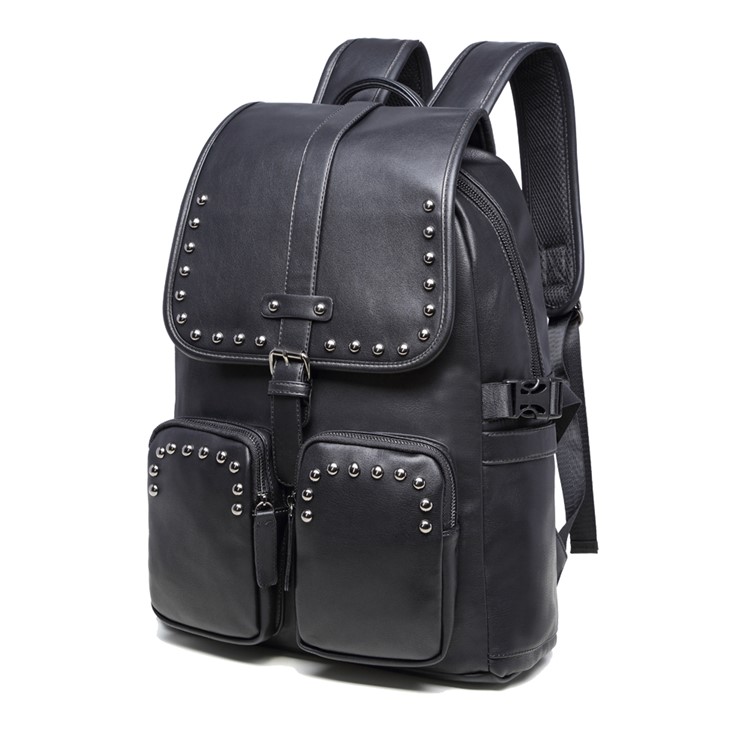 EXTEAM B9598 Rivet PU Leather Laptop Backpack Travel Shoulder School Bag - Black-2