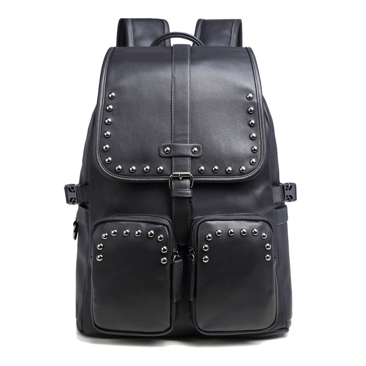 EXTEAM B9598 Rivet PU Leather Laptop Backpack Travel Shoulder School Bag - Black-3
