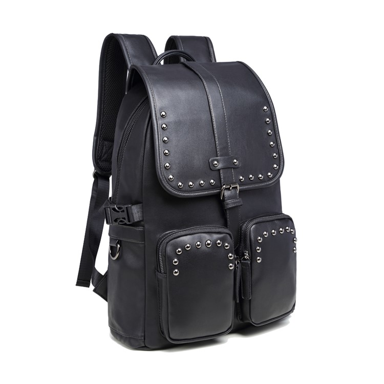 EXTEAM B9598 Rivet PU Leather Laptop Backpack Travel Shoulder School Bag - Black-4
