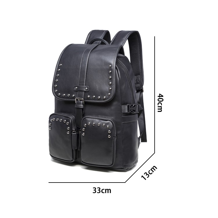 EXTEAM B9598 Rivet PU Leather Laptop Backpack Travel Shoulder School Bag - Black-7