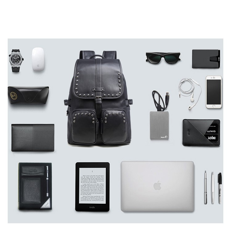 EXTEAM B9598 Rivet PU Leather Laptop Backpack Travel Shoulder School Bag - Black-8