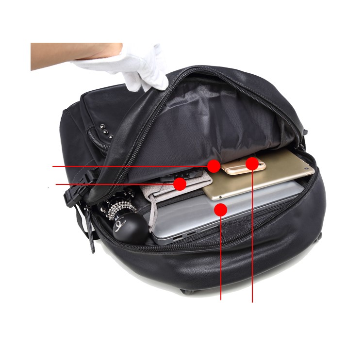 EXTEAM B9598 Rivet PU Leather Laptop Backpack Travel Shoulder School Bag - Black-9