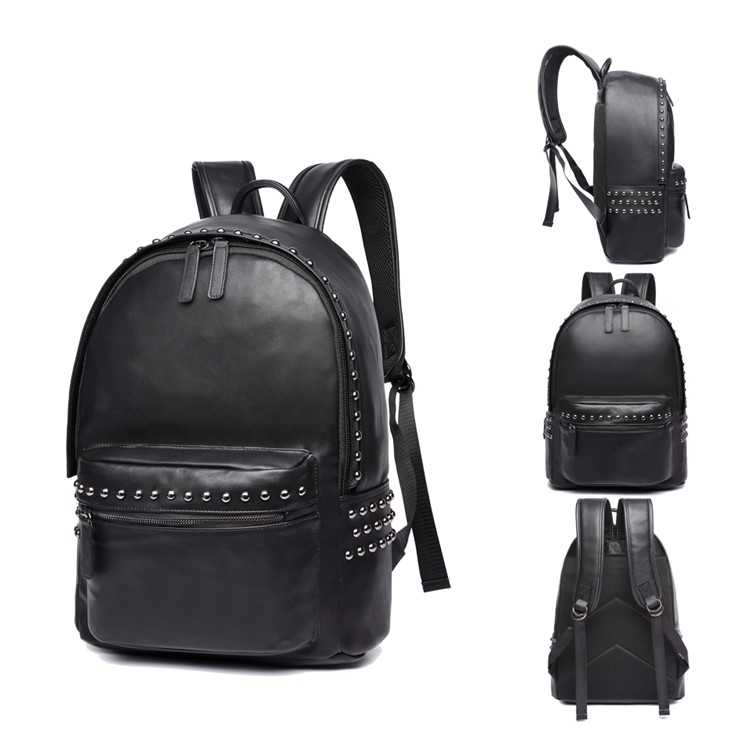 EXTEAM B9599 Rivet PU Leather Travel Shoulder Backpack Notebook Bag - Black-1