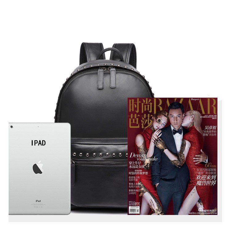 EXTEAM B9599 Rivet PU Leather Travel Shoulder Backpack Notebook Bag - Black-10
