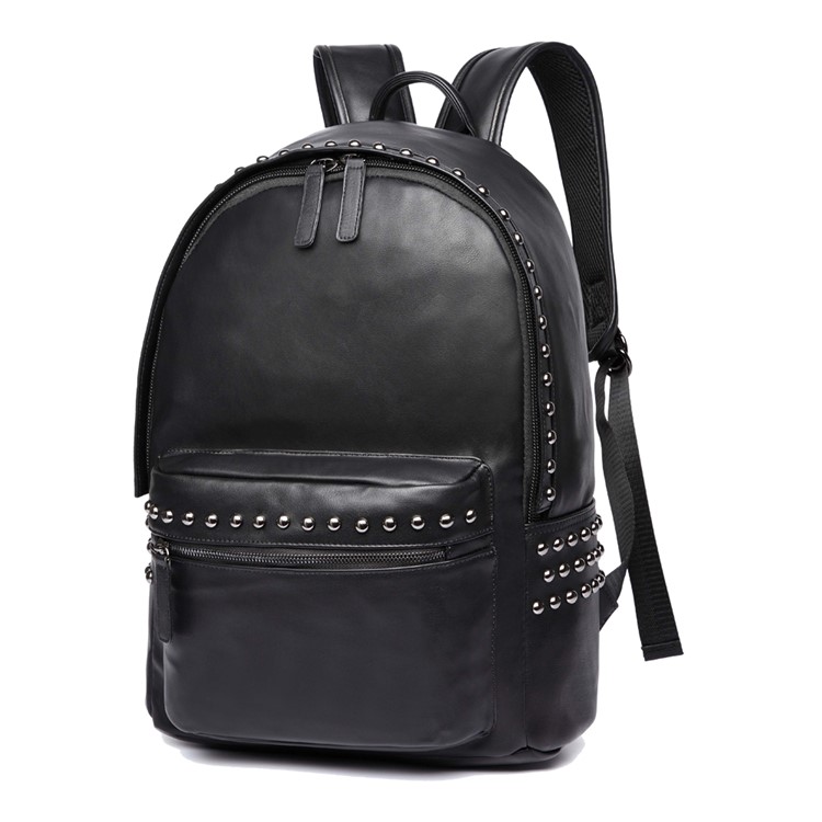 EXTEAM B9599 Rivet PU Leather Travel Shoulder Backpack Notebook Bag - Black-2