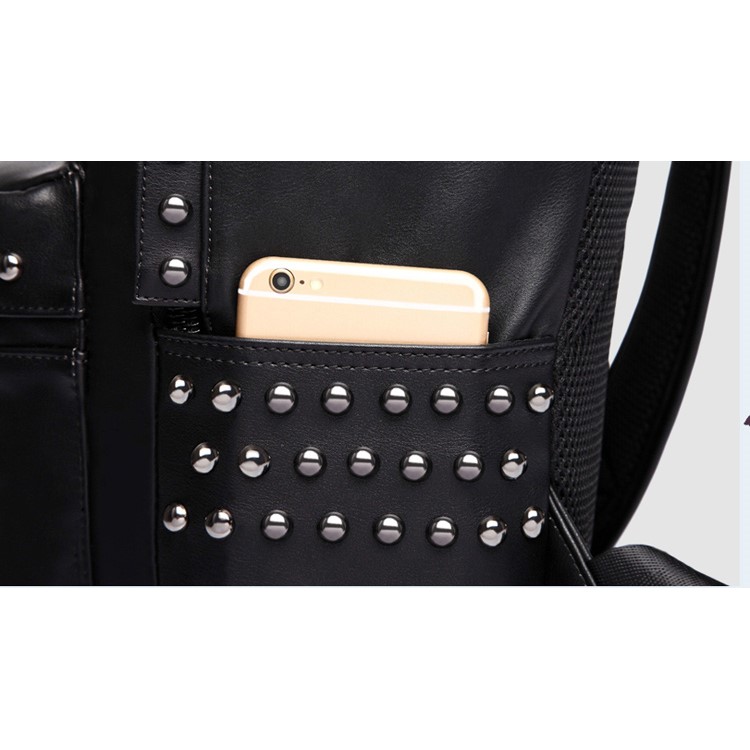 EXTEAM B9599 Rivet PU Leather Travel Shoulder Backpack Notebook Bag - Black-20