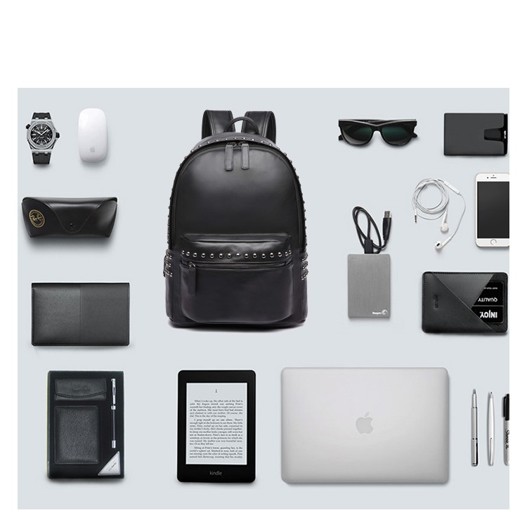 EXTEAM B9599 Rivet PU Leather Travel Shoulder Backpack Notebook Bag - Black-8