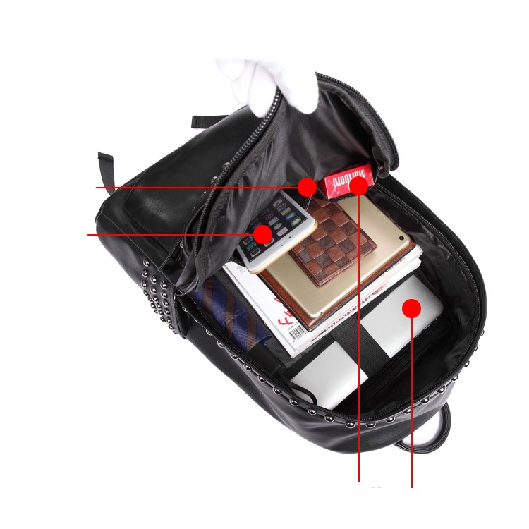 EXTEAM B9599 Rivet PU Leather Travel Shoulder Backpack Notebook Bag - Black-9
